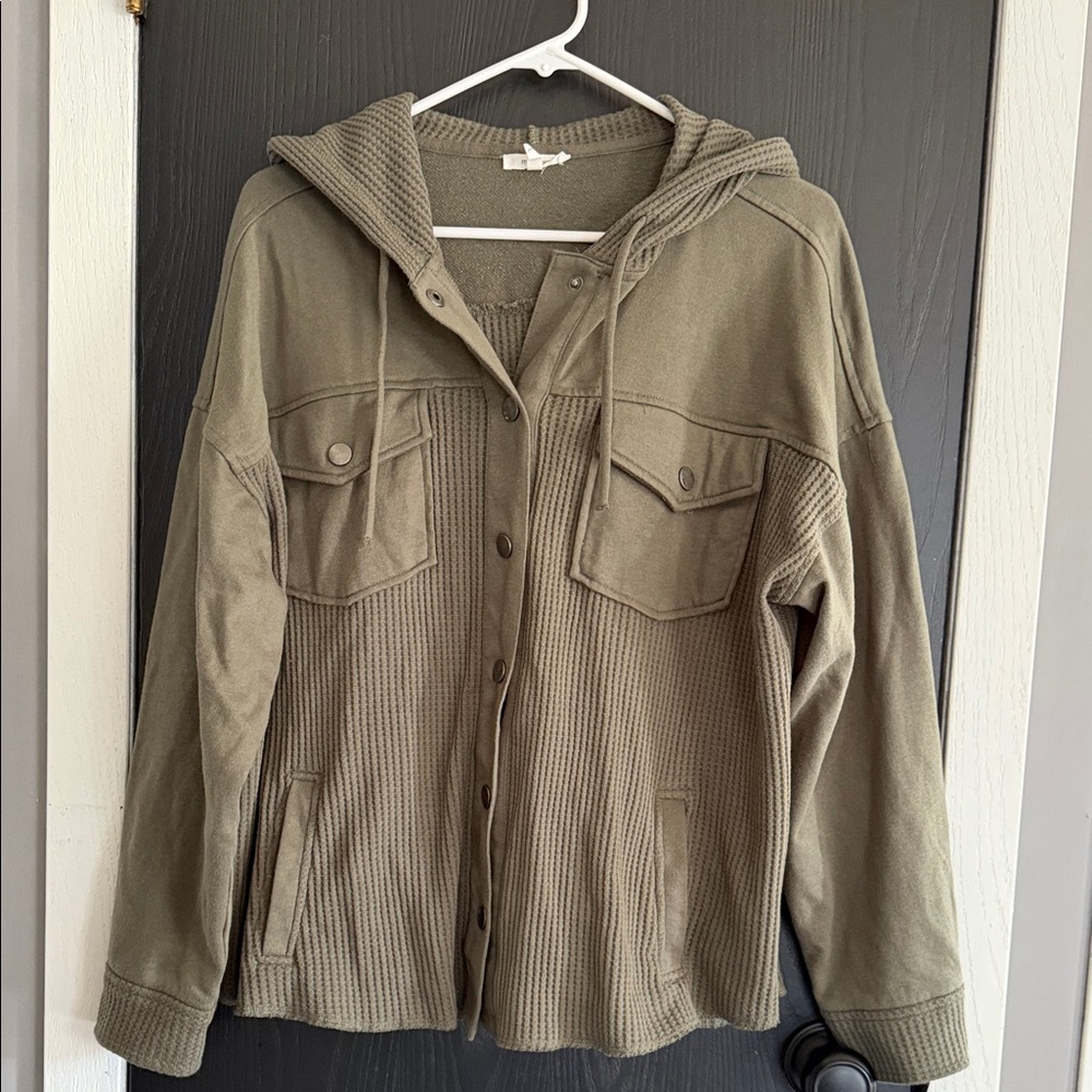 Maurices Olive Hooded Utility Jacket with Knit Panels